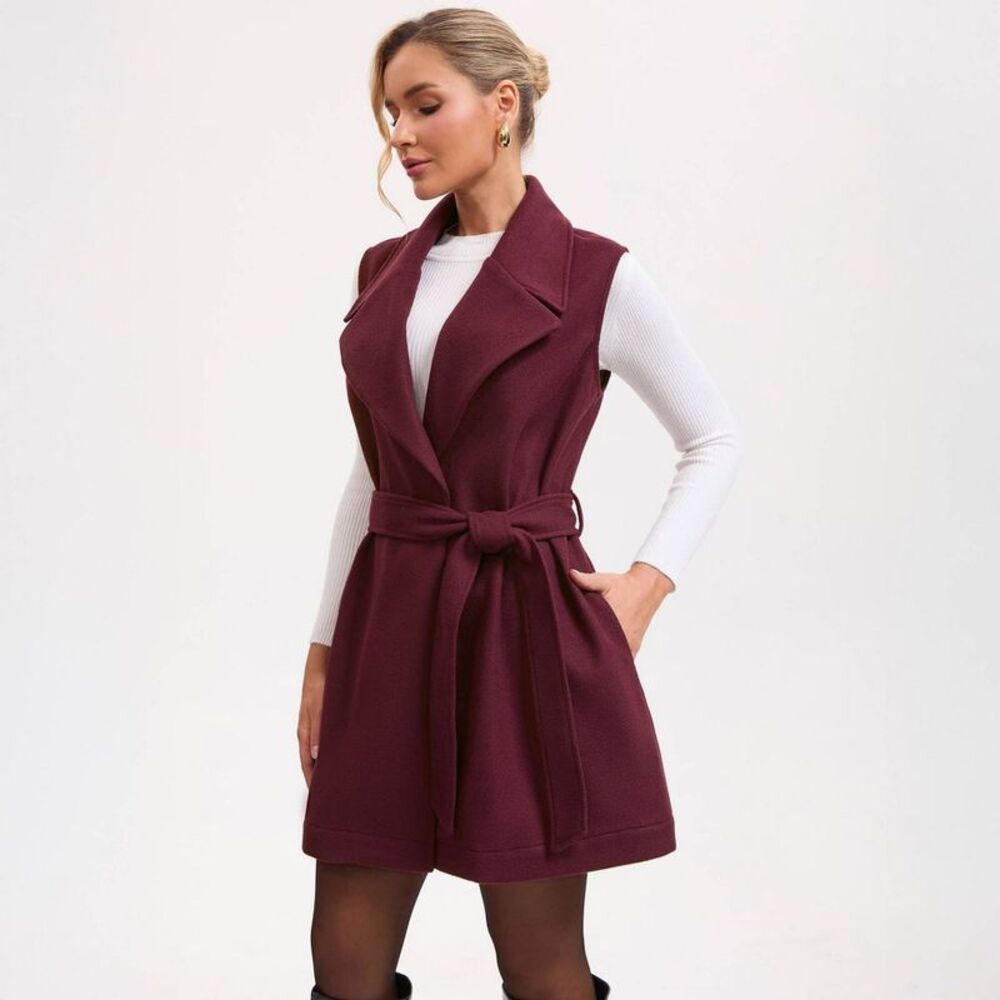 A New Day - Women's Long Belted Trench Vest - A New Day Wine R Red